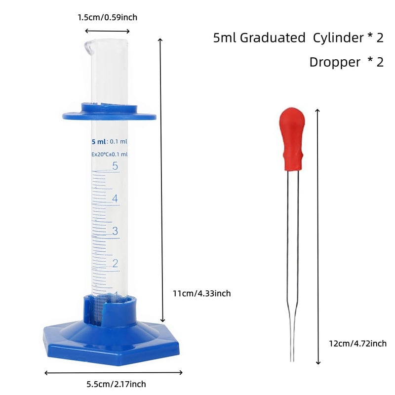 KIGITIK 2Pcs 5ml Graduated Cylinder, Thick Glass Measuring Cylinder, with Anti-Falling Plastic Base and Bumper Guards, for Science Laboratory Measuring Liquid, Bring 2 droppers - Image 2